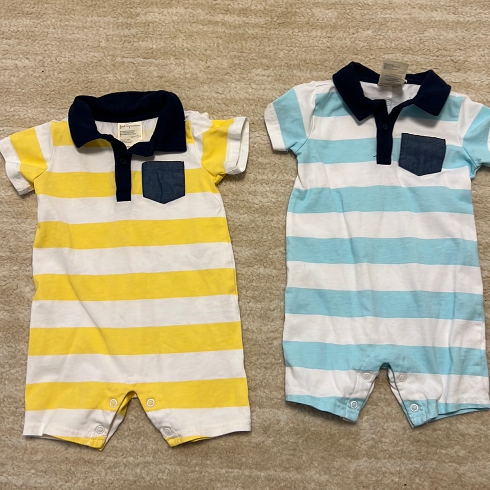 Super cute bundle of two First Impression Polo Style Boys Rompers!